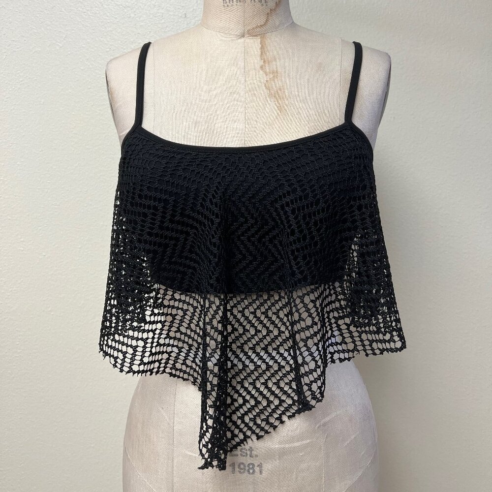 NWT Reverse Brand Crochet Net Black Cropped Tank Top Medium